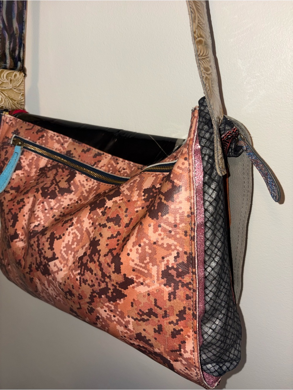 Ebarrito Italian Patchwork Leather Messenger Bag Crossbody Floral Art Unique - Picture 12 of 15